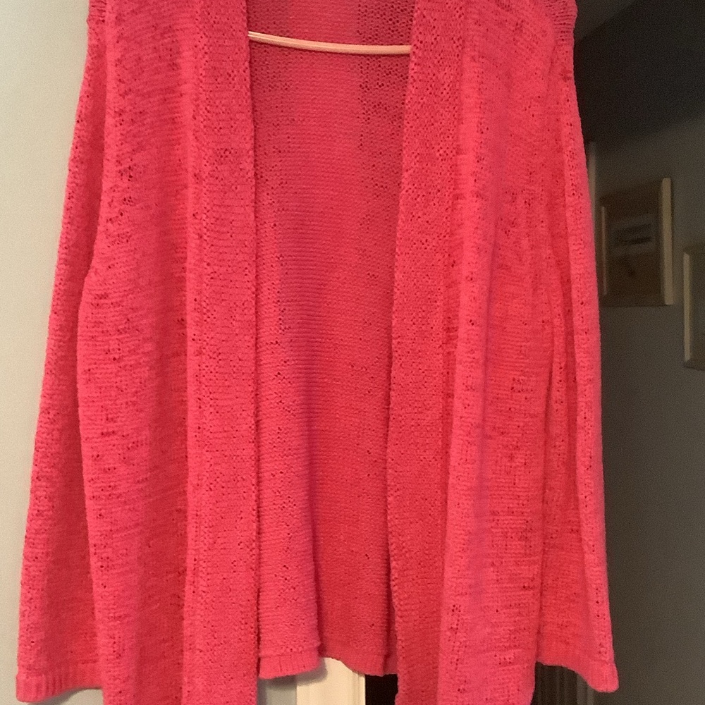 Kasper Vibrant‎ Pink Open-Front Cardigan, open weave
